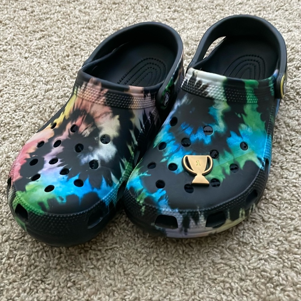 Black with tie dye print Classic Crocs